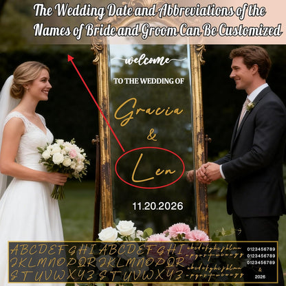 Custom Name Welcome to Our Wedding Signs Personalized Wedding Mirror Decals Selfie Mirror Decal for Wedding Entry Reception Display Golden Date Marriage DIY Vinyl Lettering Welcome Party Decoration