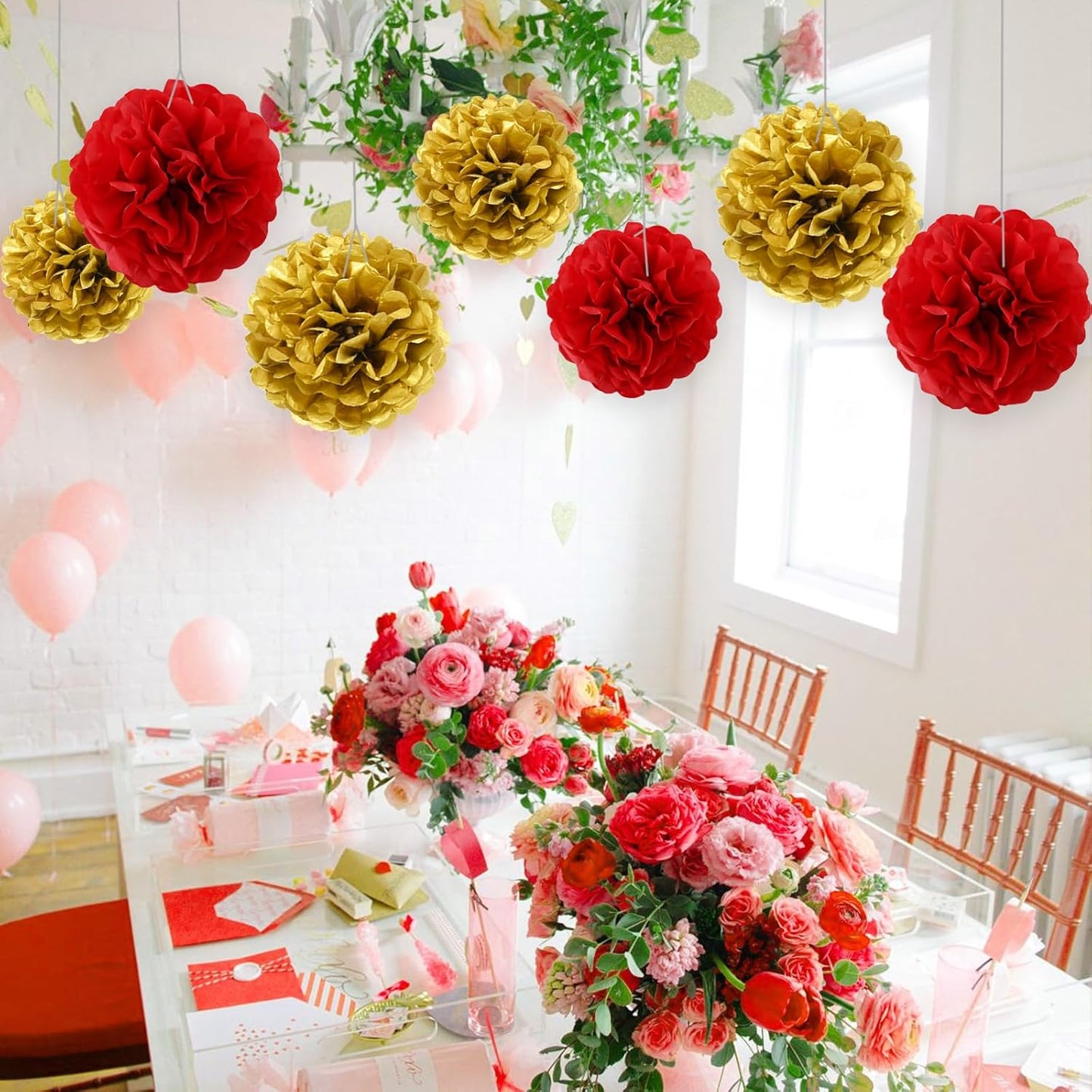 BEISHIDA Hot Pink Tissue Hanging Paper Flowers Ball Decorations Set for Mother's Day Birthday Valentine's Day Anniversary Bridal Baby Shower Wedding Backdrops Home Outdoor Party Supplies(13 Packs)