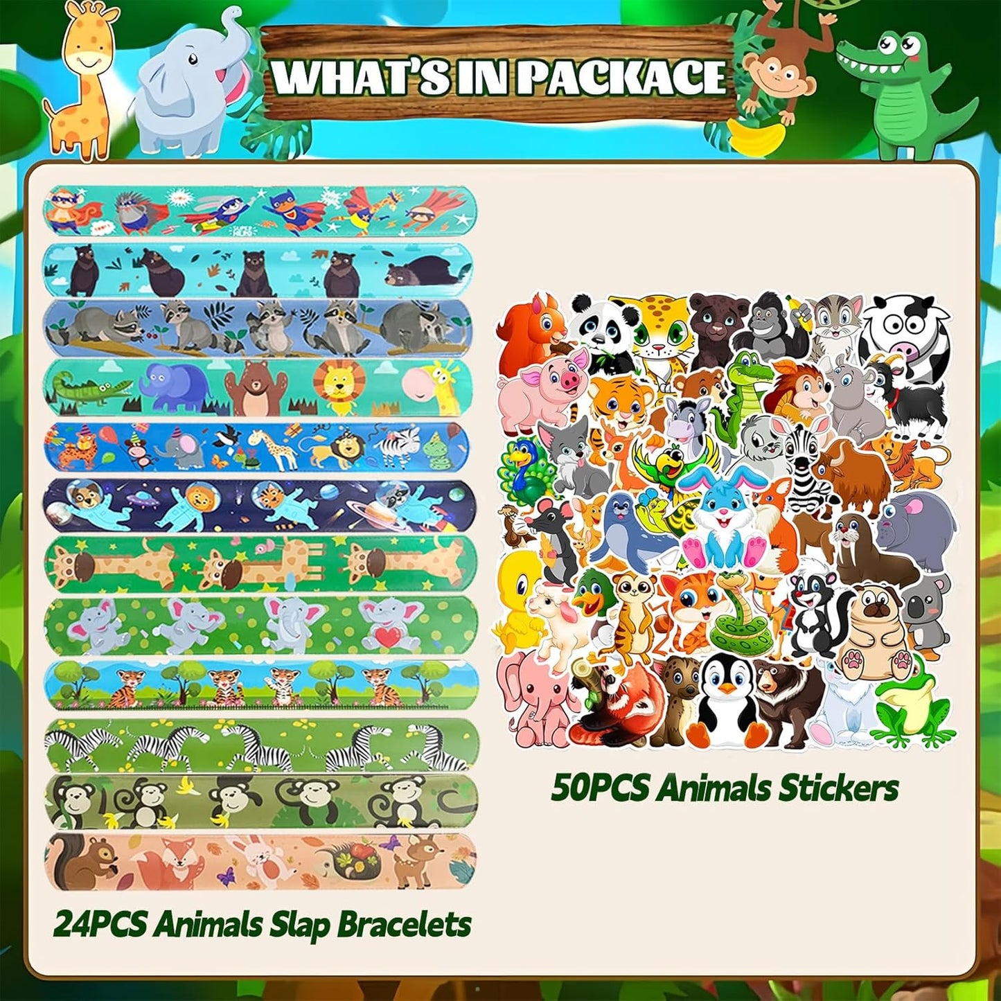 CZWXOXO 74Pcs Dinosaur Theme Party Favors Contain 24 Pcs Slap Bracelets 50Pcs Stickers, Dino Theme Birthday Party Decorations,Classroom Rewards Supplies.