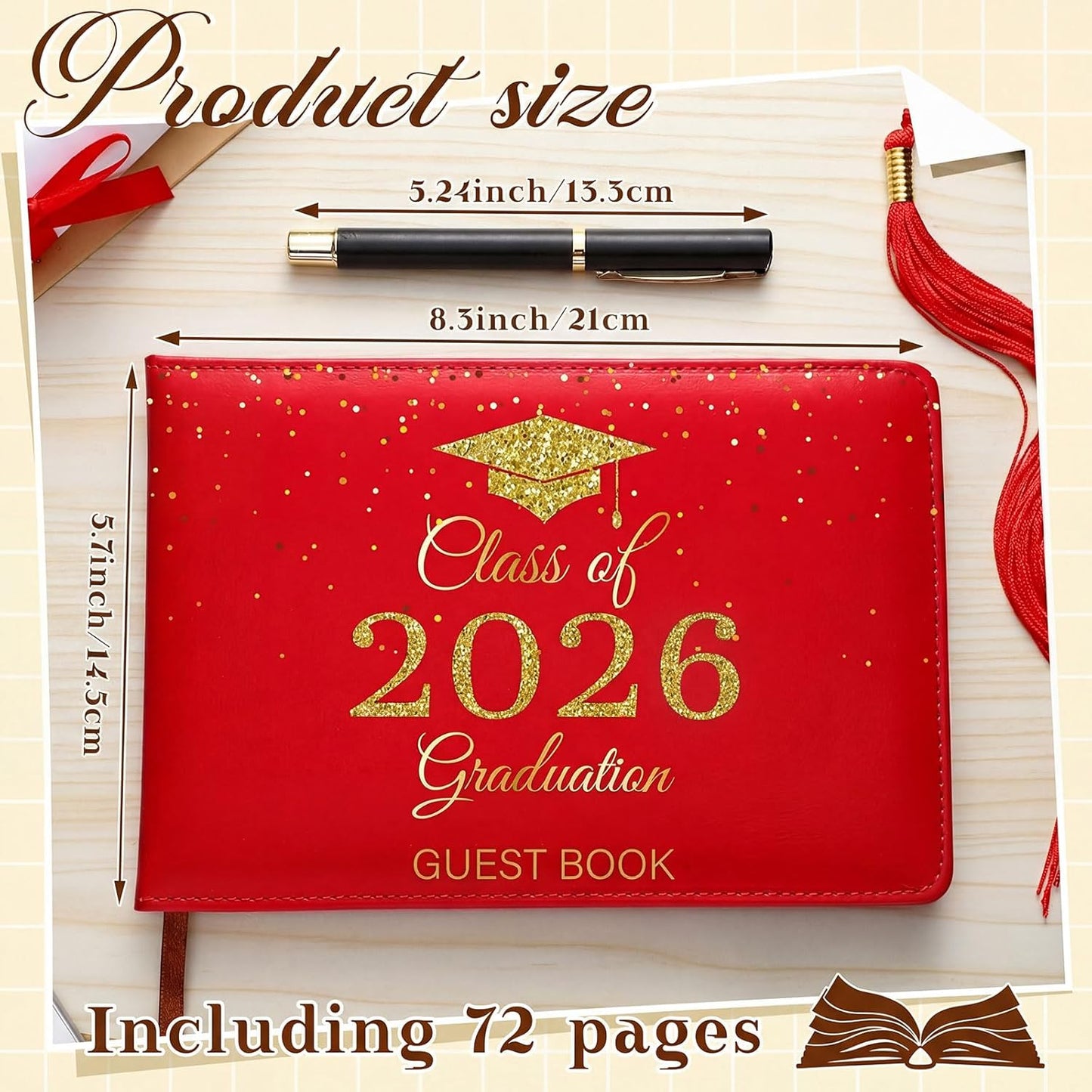 Frienda 2026 Graduation Guest Book Leather Guest Sign in Book with Pen Graduation Party Favors Congratulation Graduates Signature Books(Class of 2026,Black, Gold)