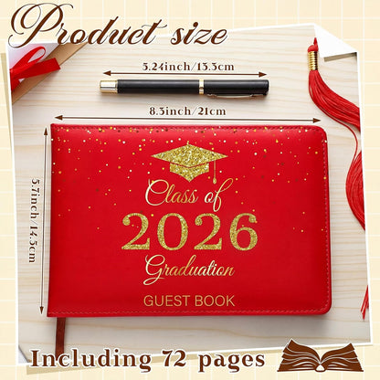 Frienda 2026 Graduation Guest Book Leather Guest Sign in Book with Pen Graduation Party Favors Congratulation Graduates Signature Books(Class of 2026,Black, Gold)