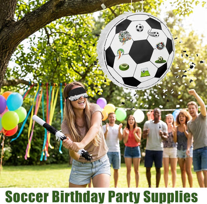 78 Pcs Soccer Piñata Set Soccer Party Favors Include Ball Pinata Blindfold Stick Confetti and Sports Bracelets Mini Keychains Bulk Stickers for Adult Sports Themed Birthday Decorations Party Supplies