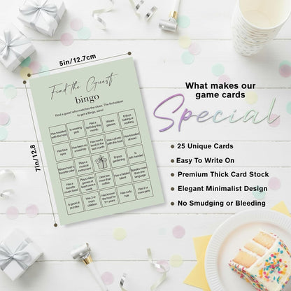 Find The Guest Bingo Cards – 25 Unique Cards, Icebreaker Party Games for Adults, Rustic Blush Pink Mingle Activity for Birthday Parties, Family Reunions, Office Events & Friendsgiving