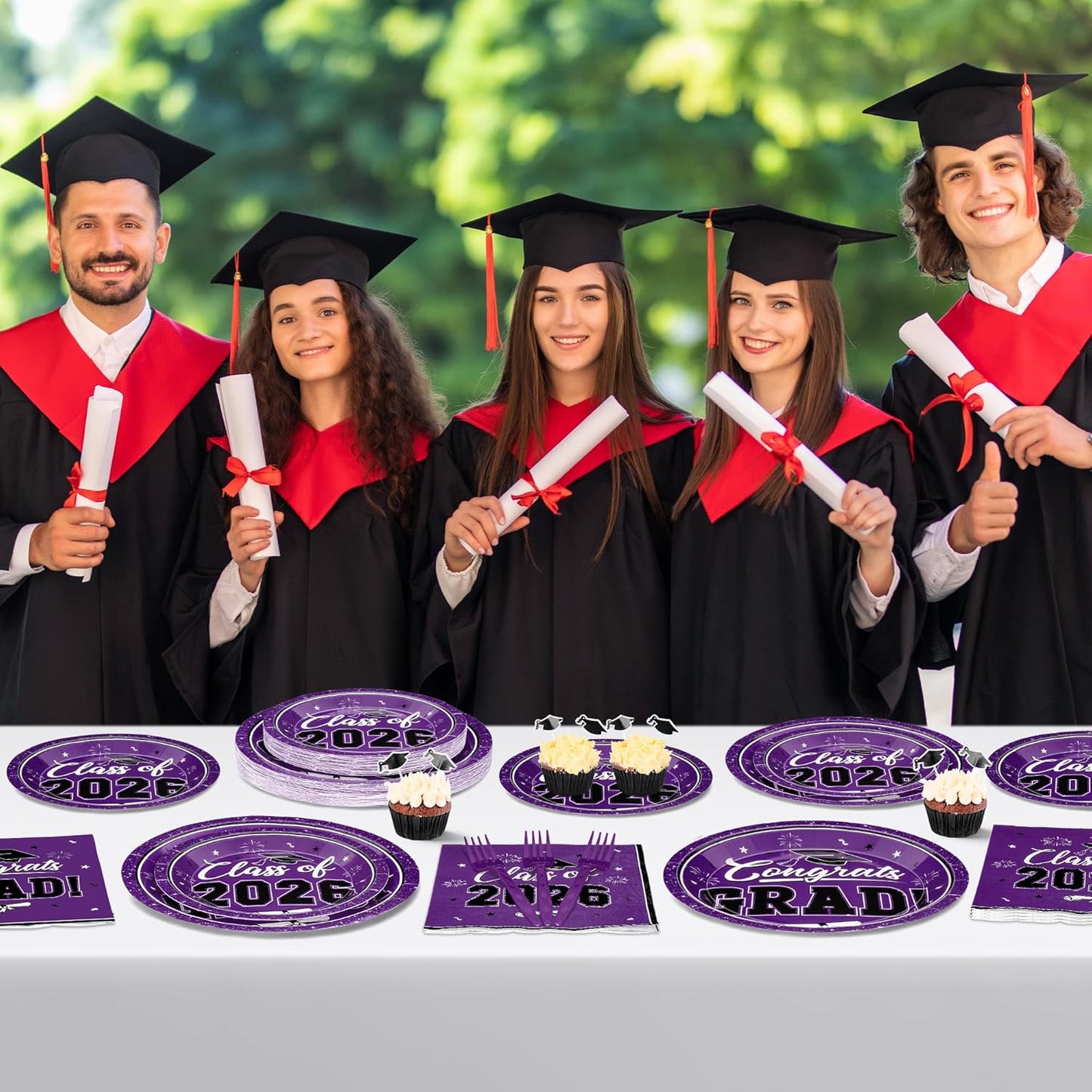 200Pcs Graduation Decorations 2026, Blue Graduation Plates and Napkins Party Supplies for 50 Guests, Disposable Grad Plates, Napkins, Dessert Plates and Forks for Grad Decor Wedding Birthday Supplies