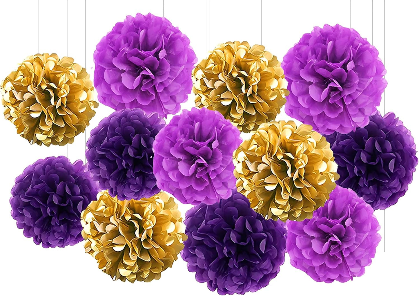 XIKSXITN 12 pc Rose Gold Gradient Tissue Paper Pom poms-Hanging Gold Dot White Paper Pom Poms Paper Flowers Ball for Party Decorative(8&10&12 inch)