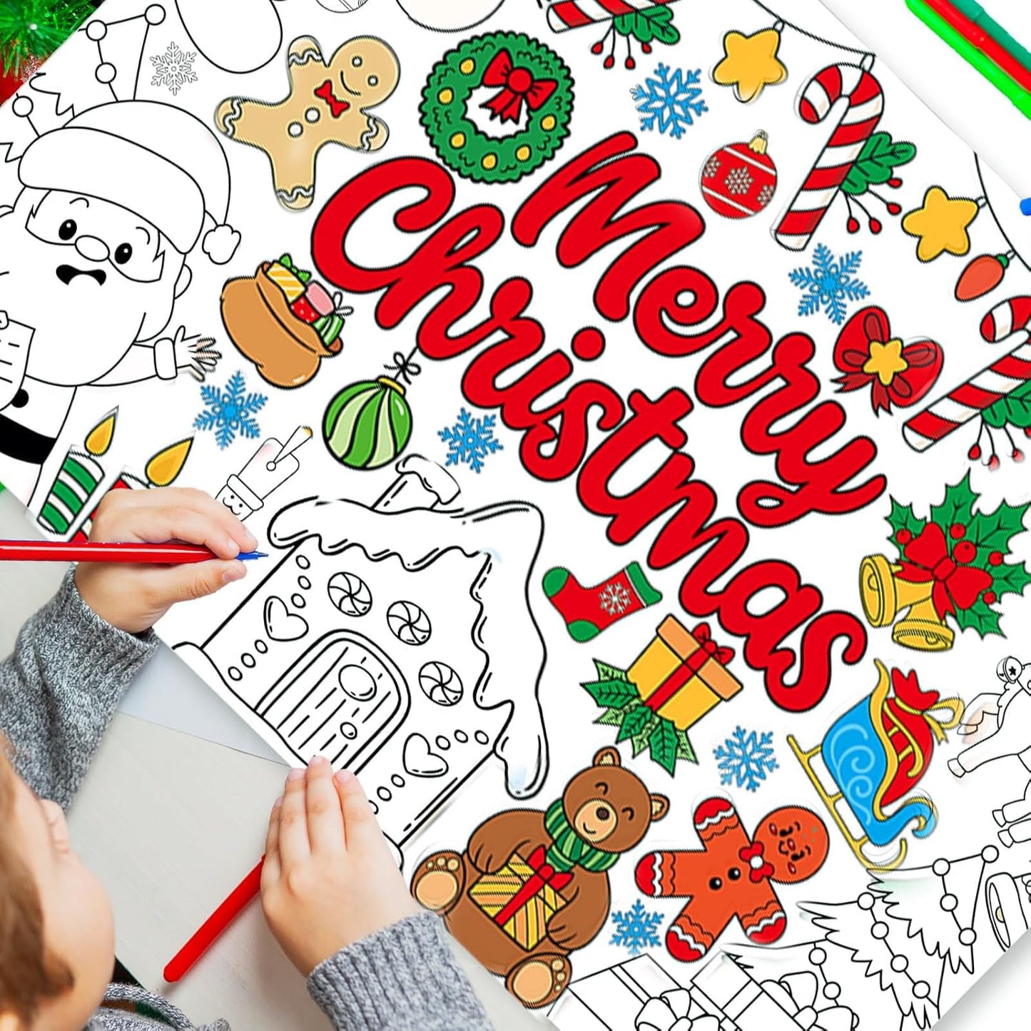AUGSUN 2 PCS Giant Summer Activity Coloring Poster, Under The Sea Large Coloring Tablecloth Ocean Animals Giant Color-in Paper Table Cover for Kids School Classroom Wall Birthday Crafts Supplies