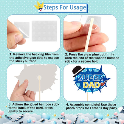 30Pcs Father's Day Photo Booth Props & Selfie Frame Set, Best Dad Super Dad Party Photo Props with 1Pc Selfie Banner for Father's Day Decoration Birthday Party Supplies Gifts