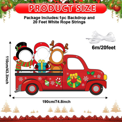 Large 75 Inch Christmas Red Truck Photo Prop Selfie Frame Christmas Party Decorations Large Fabric Red Truck Backdrop Reindeer Santa Claus Snowman Photo Booth Frame for Winter Xmas Holiday Party Decor