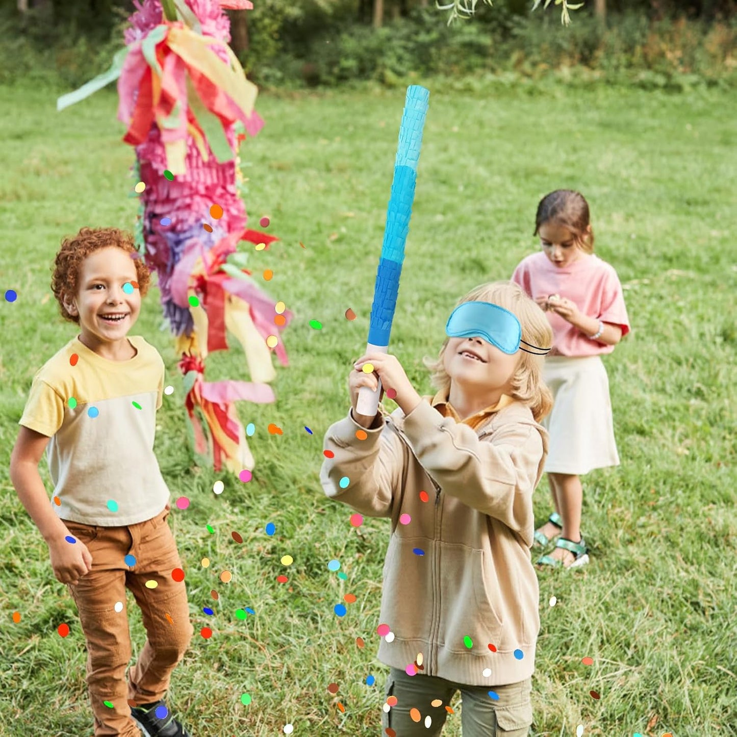 Rose Red Pinata Stick Kit with Blindfold, Rope and Confetti - Perfect for Kids Girls Birthday, Baby Shower, Carnivals Party Supplies