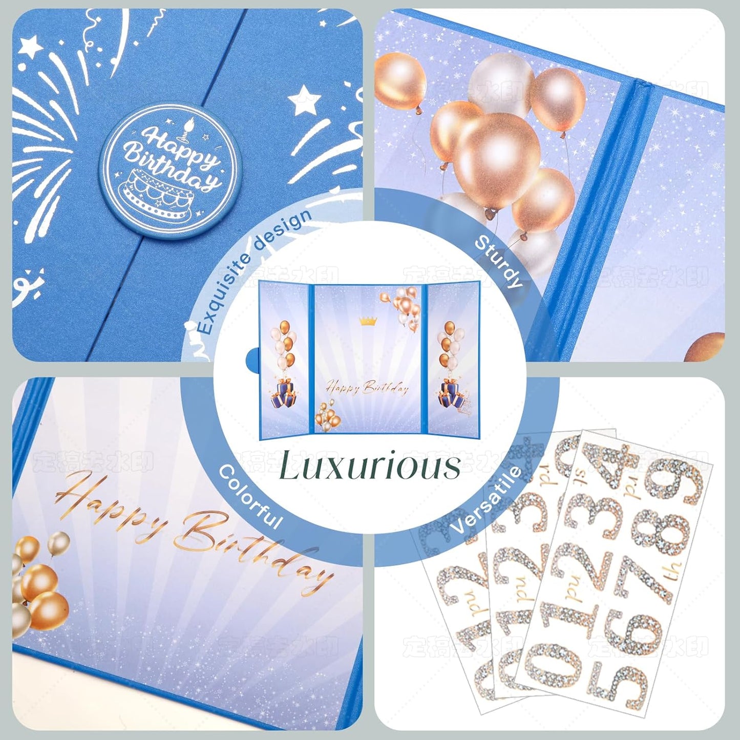 Rose Gold Birthday Party Decorations,18" x 12" Creative Birthday Decorations Guest Sign in Book Alternative, for Men and Women of All Ages, Happy Birthday Party Supplies
