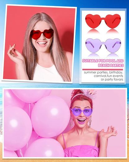 Photect 12 Pair Heart Shaped Sunglasses Neon Color Transparent Heart Glasses for Women Party Favor