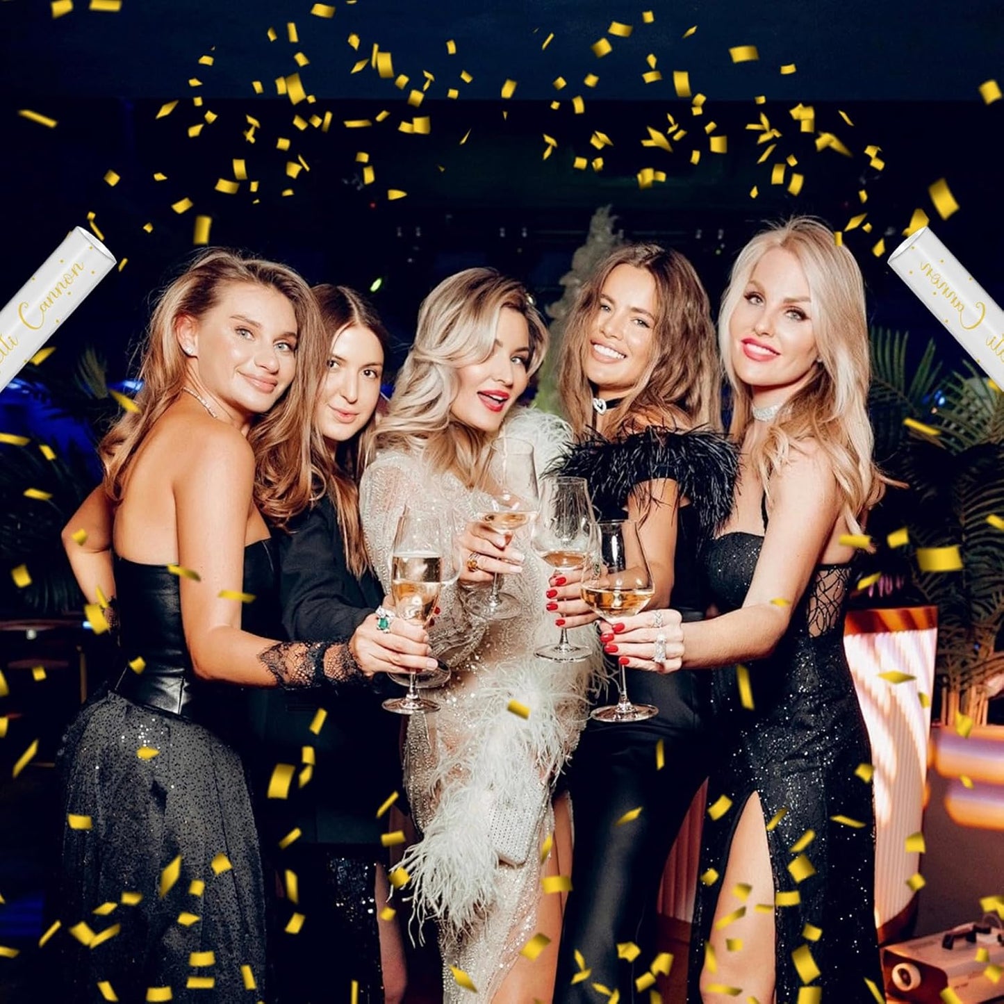 12" Black Gold Confetti Cannon Party Poppers for Birthday Graduation Wedding Retirement New Year Celebrations - Easy to Use, Pack of 2