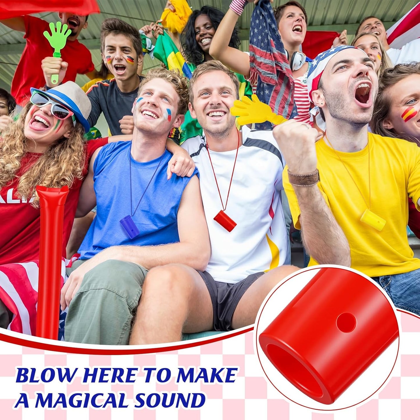 48 Pcs Cheering Noisemakers Set Included 12 Pcs Mini Air Horns Noisemakers 12 Hand Clappers 24 Thunder Sticks for Birthdays Sporting Events (Horn,Blue)