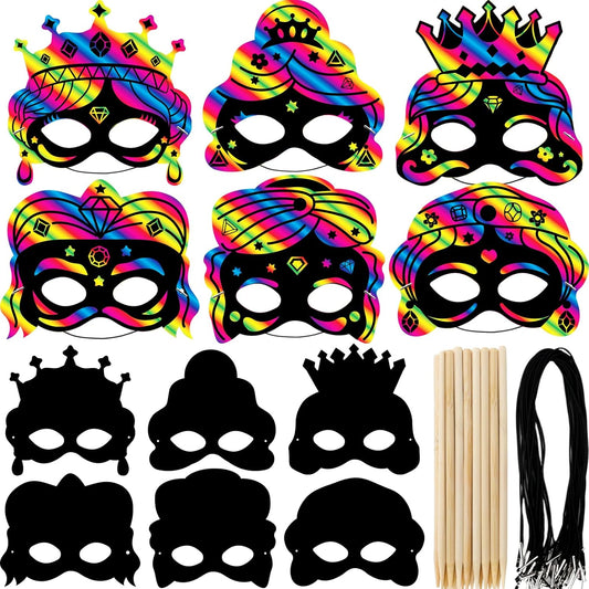 Fancy Land 24 Pack Purim Crafts Scratch Masks Kit DIY Art Rainbow Scratch Cards for Jewish Holiday Party Favors Classroom Activities Projects