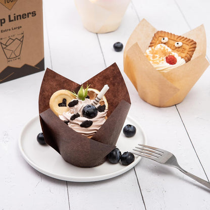Bake Choice Nordic Paper 100pcs Extra Large Size Natural Tulip Cupcake Liners for Baking, Large Muffin Liners, Cupcake Wrapper for Party, Christmas