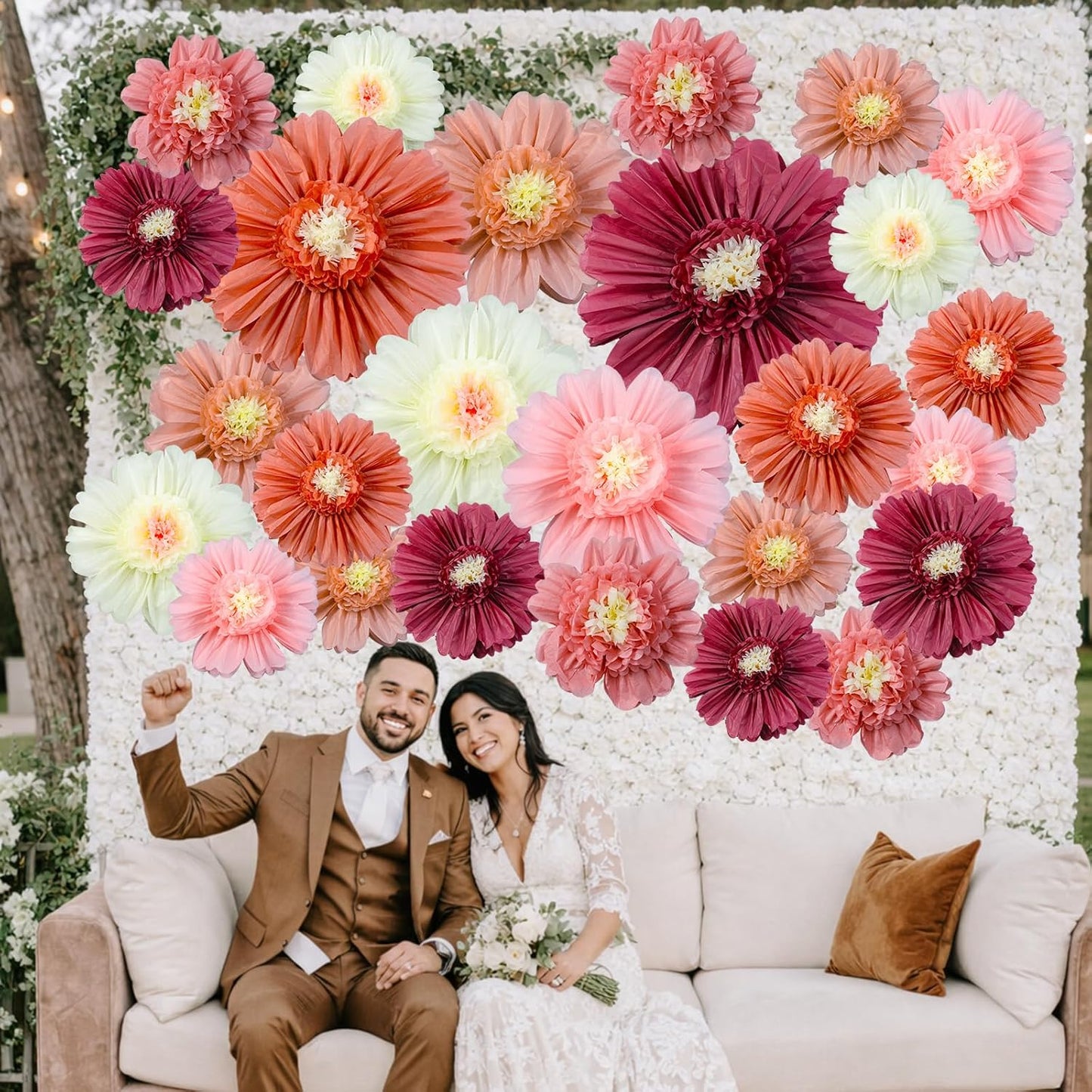 Giegxin 20 Pcs 31.5'', 23.6'', 11.8'', 9.8'' Pink Giant Paper Flower Boho Large Tissue Flower for Wall Pink Pom Pom Floral Decoration for Wall Wedding Bridal Shower Classroom Tea Party Birthday Decor