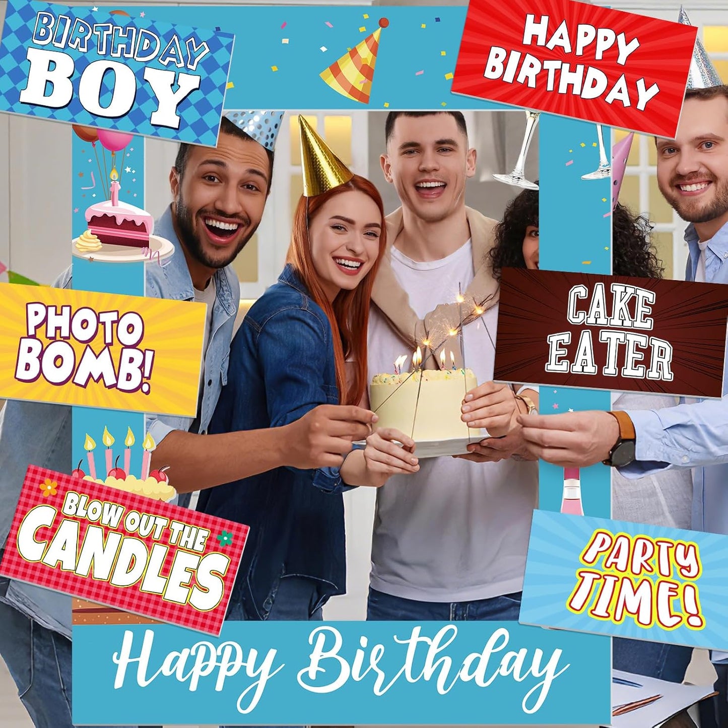 Amyhill 13 Designs Extra Large Birthday Photo Booth Props Include 32 x 24 Inch Photo Booth Props Picture Frame Double Sided Happy Birthday Party Decorations DIY Water Proof Selfie Signs Party Supplies