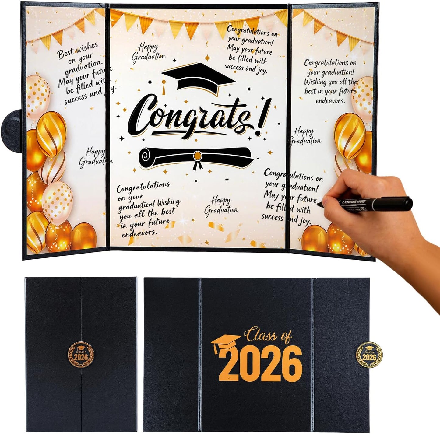 Graduation Signature Book, Black and Gold Graduation Guest Book 2026, Grad Party Decorations Class of 2026 Graduations Sign in Guest Books Favors Supplies, Signing Books for Graduations
