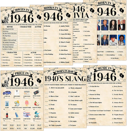 70Pcs 70th Birthday Party Games Born In 1956 Fun 1956 Trivia Music Slang Books Game Double-Sided Game Cards Vintage 70th Birthday Party Supplies for 70 Year Old Activity Anniversary Class Reunion