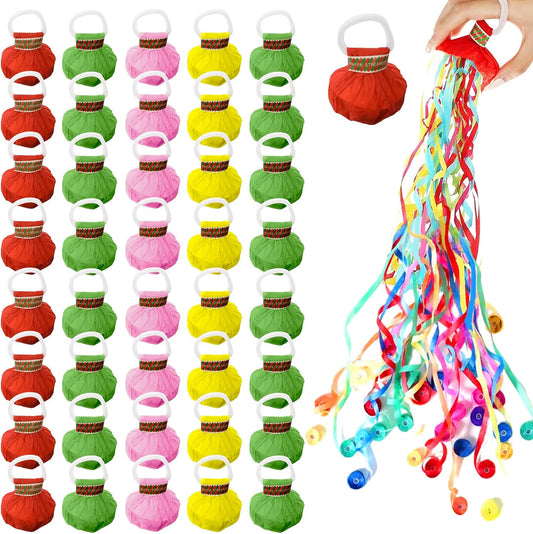 40 Pack Streamers Poppers, Hand Throw Confetti Poppers for Birthday Wedding Party Celebrations, White & Colorful Options, No Mess Paper Crackers, Party Supplies Decor