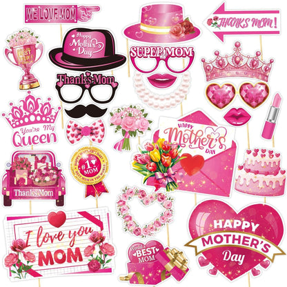 Happy Mother's Day Decorations Photo Booth Props Kit- Elegant Mothers Day Decor for Home Office Class Photos Showing Love to Mom