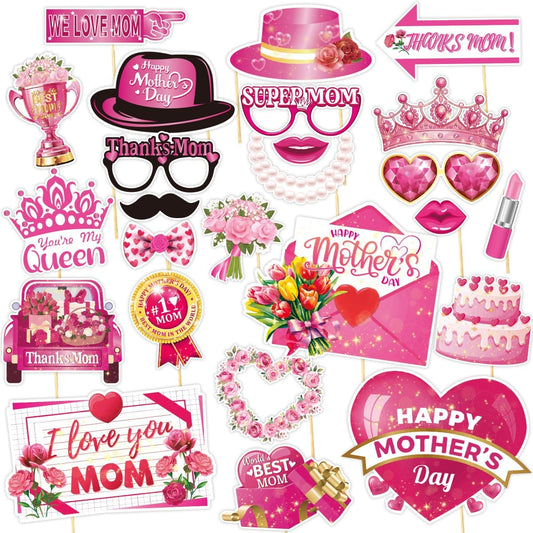 Happy Mother's Day Decorations Photo Booth Props Kit- Elegant Mothers Day Decor for Home Office Class Photos Showing Love to Mom