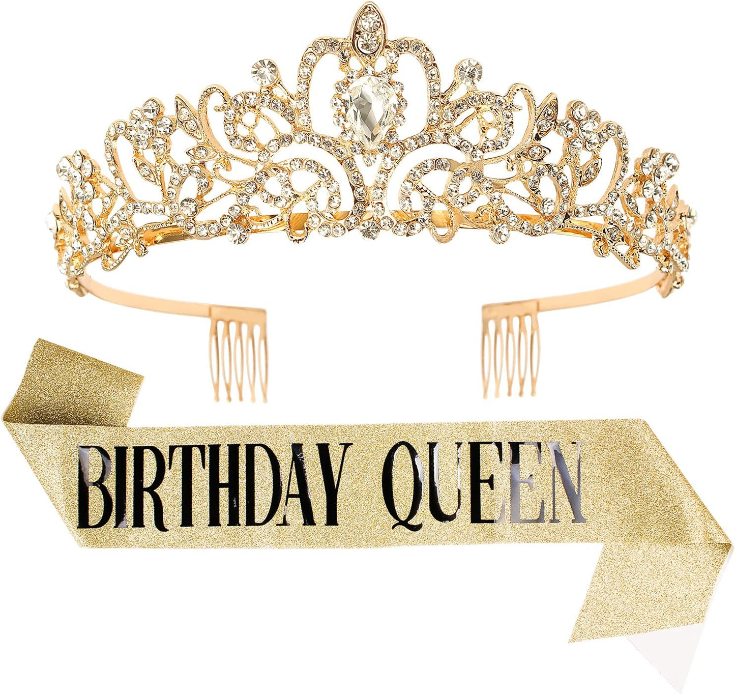 Happy Birthday Queen Tiara Crowns for Women, Red Sash, Party Favors Supplies Gift, 30th Decorations, Stuff Accessories