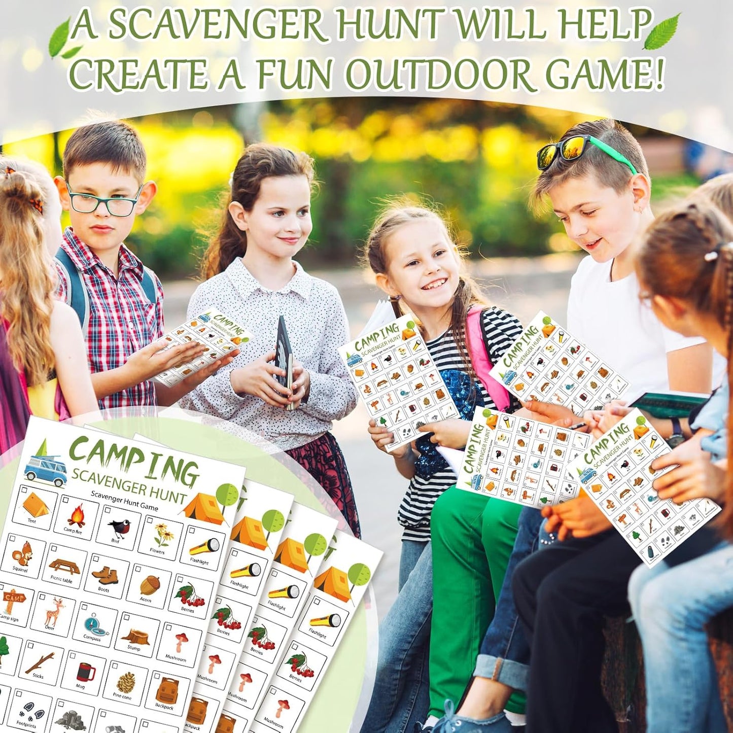 Hoolerry 30 Pcs Nature Scavenger Hunt for Kids Road Trip Game Car Spring Summer Easter Scavenger Hunt Cards Travel Activities Camping Games Outdoor Indoor Seek Activity for Kids Adults(Nature)