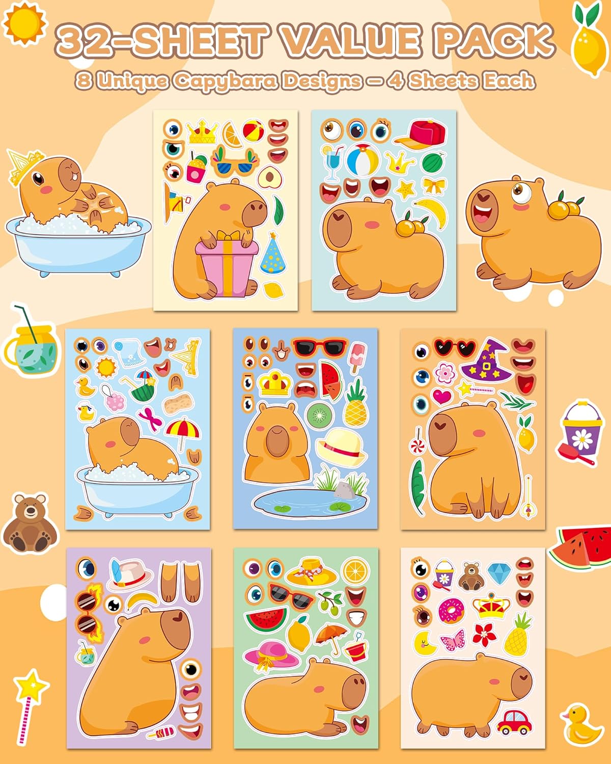 Aowplc 36 Pcs Make-A-Face Sticker Sheets Kids Party Favors Mix and Match Stickers with Dinosaurs, Mermaids, Unicorns, Horses, Farm & Sea Animals for Parties, Birthdays, Classroom Activities & Crafts