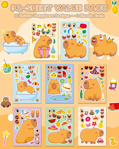 Aowplc 36 Pcs Make-A-Face Sticker Sheets Kids Party Favors Mix and Match Stickers with Dinosaurs, Mermaids, Unicorns, Horses, Farm & Sea Animals for Parties, Birthdays, Classroom Activities & Crafts