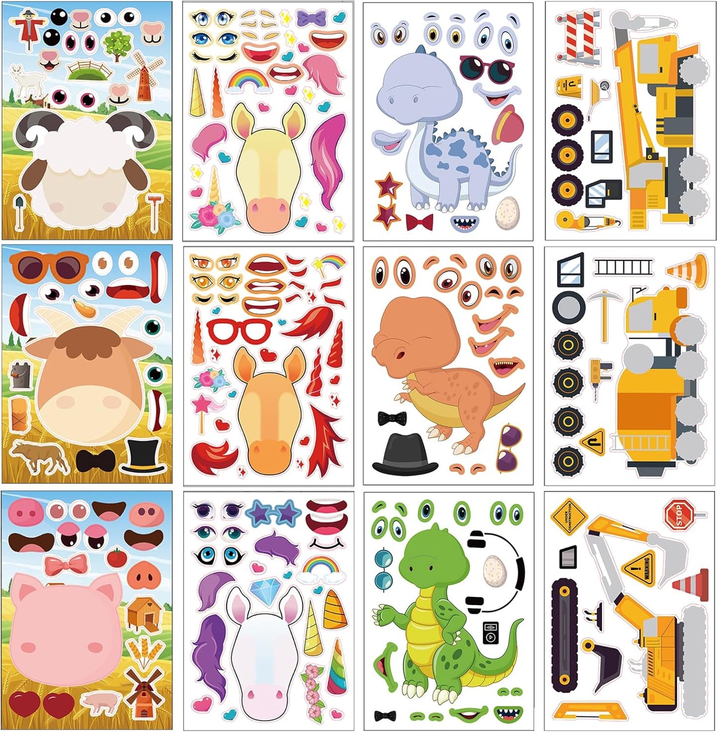24 Sheets Cupcake Make a Face Sticker Sheets for Kids Todders Activities, Make Your Own Stickers for Kids Birthday Party Favor Supplies Craft