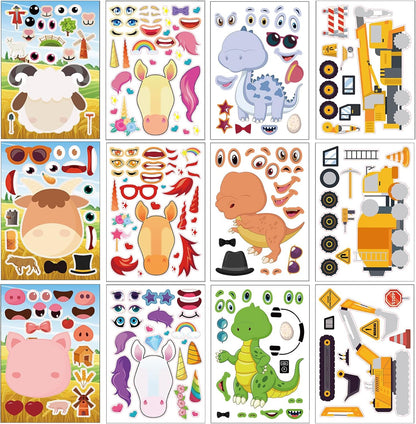 24 Sheets Cupcake Make a Face Sticker Sheets for Kids Todders Activities, Make Your Own Stickers for Kids Birthday Party Favor Supplies Craft