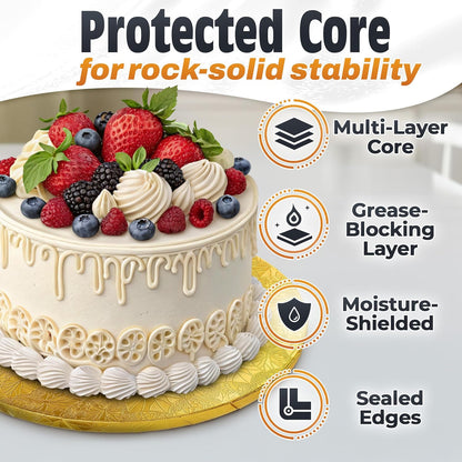 12 Inch Cake Drum, Black Cake Board for Picture-Ready Celebration Cakes, 1/2 Inch Thick Round Cardboard Base with Grease & Moisture Resistant Surface and Decorative Pattern for Parties and Weddings
