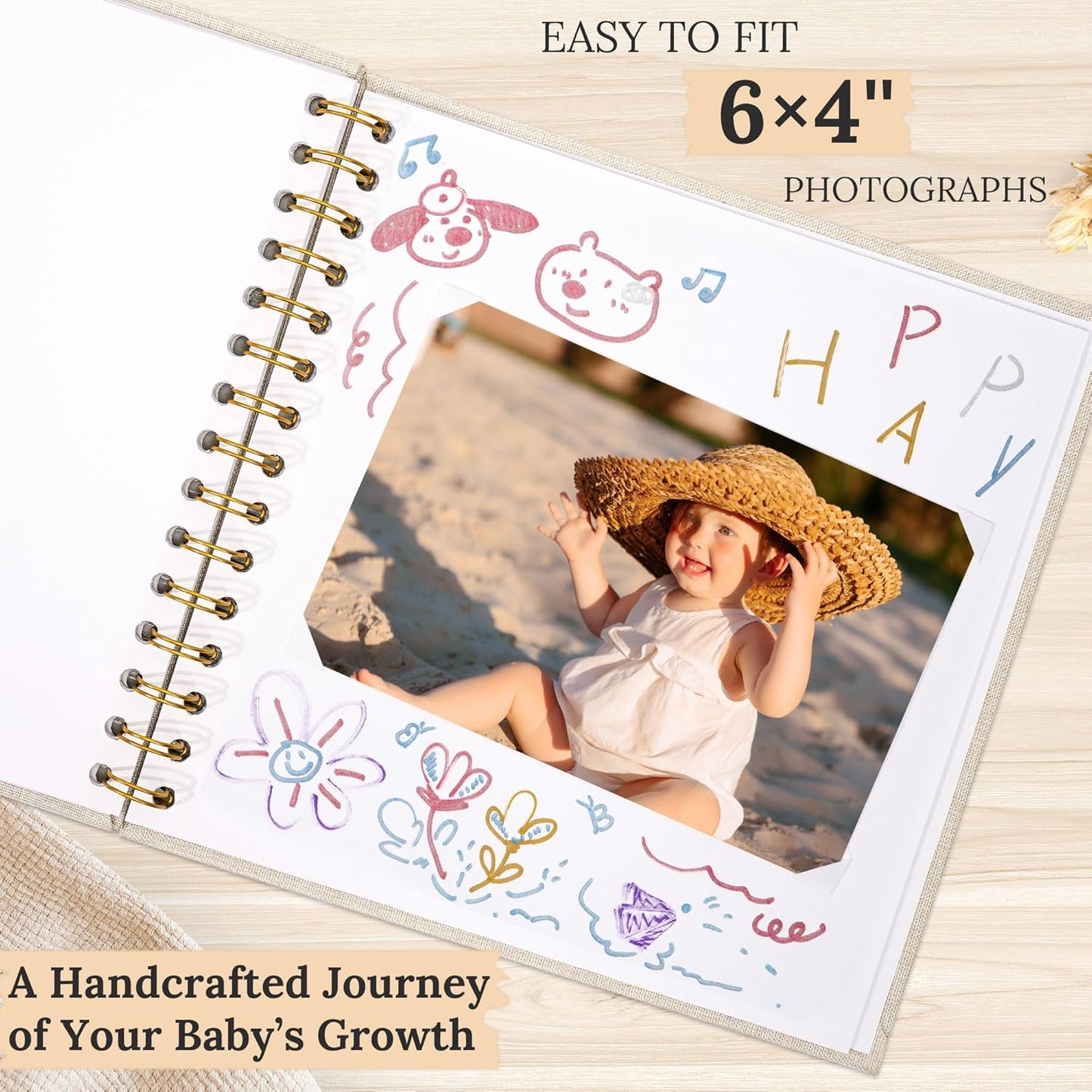 8 x 8 Inch Scrapbook Photo Album Linen Cover 20 Sheets/ 40 Pages, Hardcover Kraft White Pages Memory Book, for Travel Wedding Guest Book Christmas Baby Shower Fits 4x6 & Instant Photos, Beige