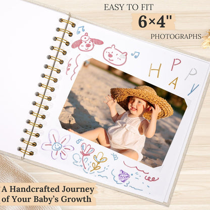 8 x 8 Inch Scrapbook Photo Album Linen Cover 20 Sheets/ 40 Pages, Hardcover Kraft White Pages Memory Book, for Travel Wedding Guest Book Christmas Baby Shower Fits 4x6 & Instant Photos, Beige