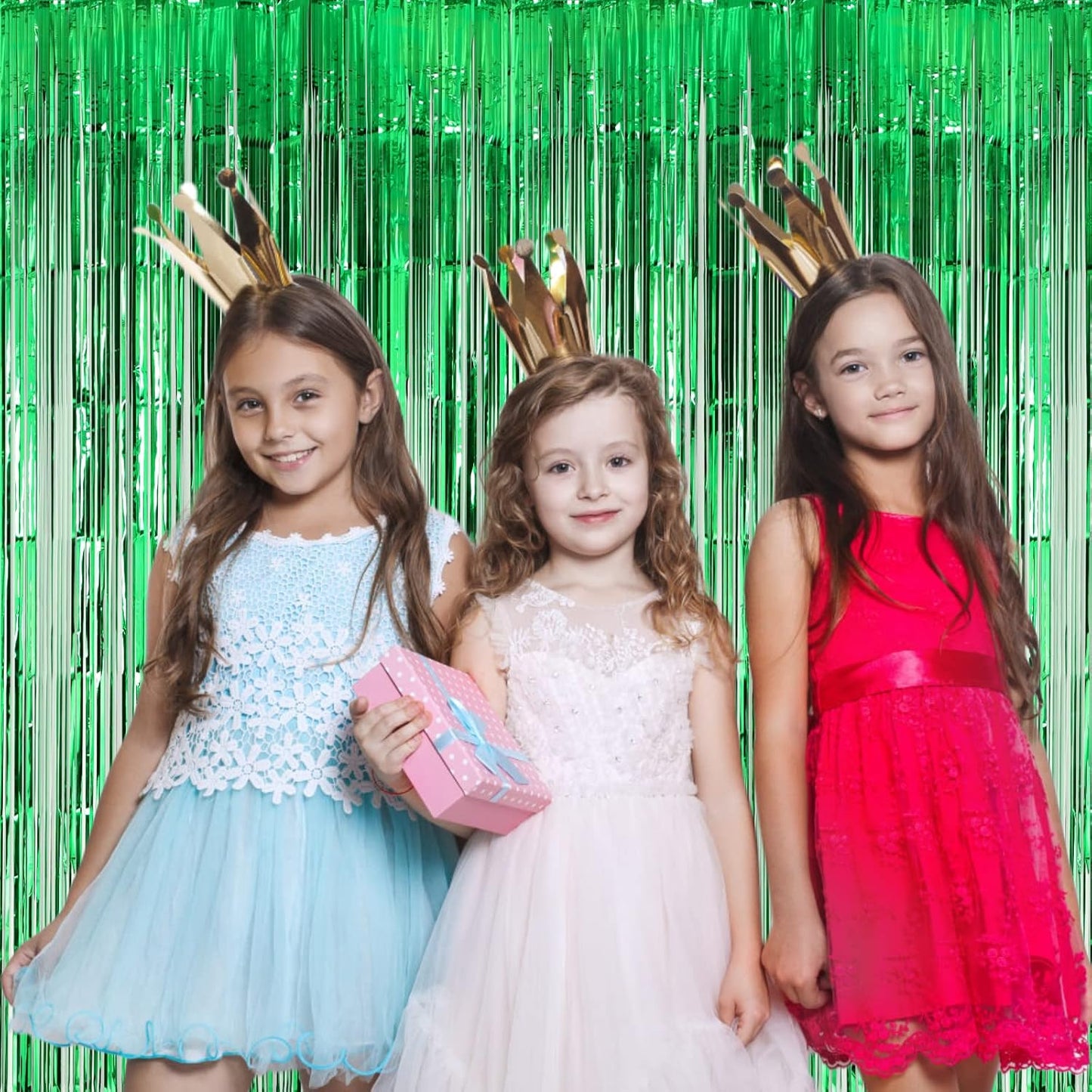 Voircoloria 3 Pack 3.3x8.2 Feet Gold Foil Fringe Backdrop Curtains, Tinsel Streamers, Fringe Backdrop for 2025 New Years Eve, Graduation, Birthday, Baby Shower, Gender Reveal, Disco Party - Colors B
