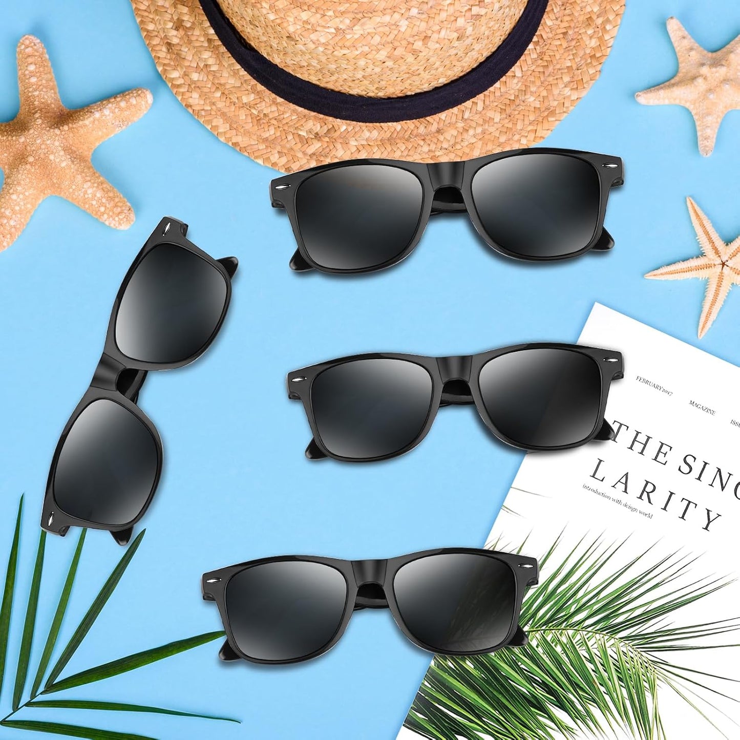 NEBURORA 6 Pack Black Sunglasses Bulk Retro Black Shades Party Sunglasses for Adult Men Women Summer Beach Party Accessories