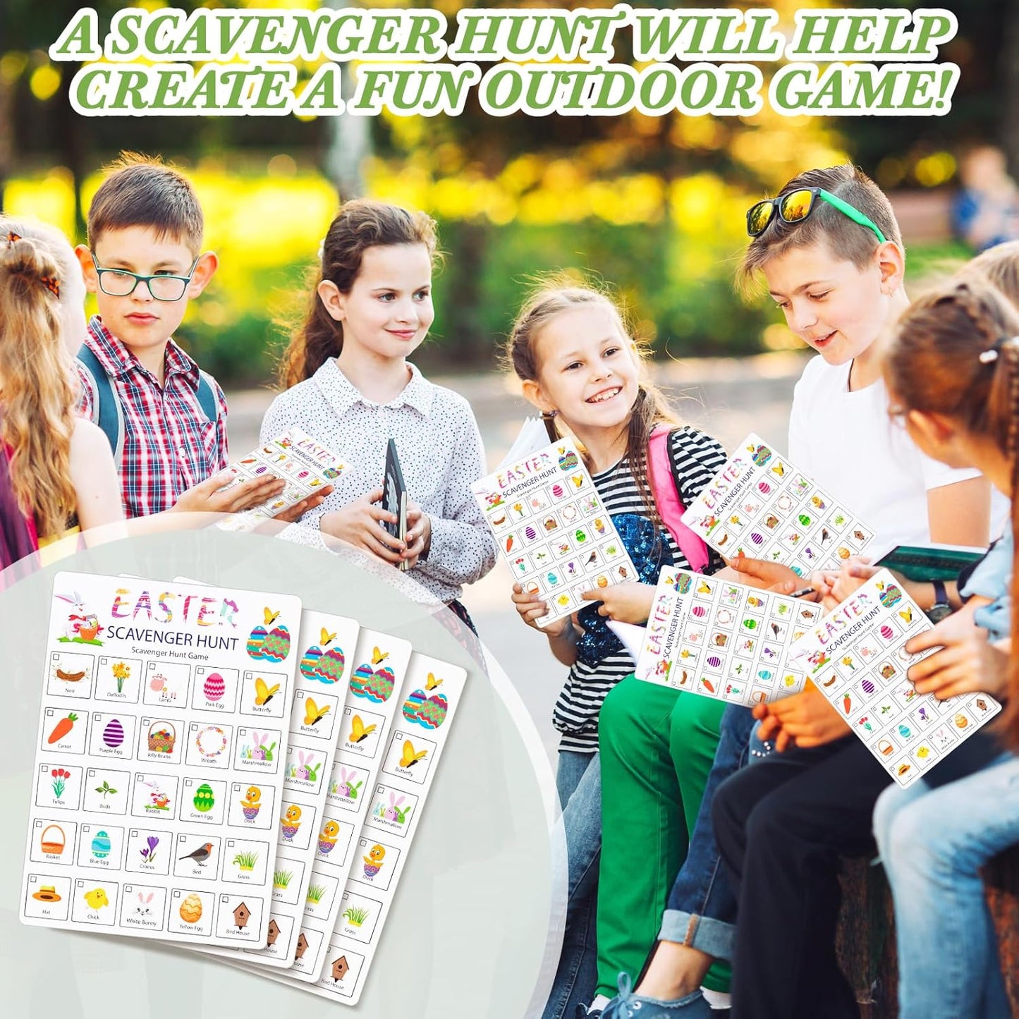 Hoolerry 30 Pcs Nature Scavenger Hunt for Kids Road Trip Game Car Spring Summer Easter Scavenger Hunt Cards Travel Activities Camping Games Outdoor Indoor Seek Activity for Kids Adults(Nature)
