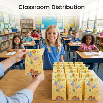LovesTown 24 Pack Birthday Party Favor Bags with Stickers - 8.7"x4.7"x3.1" Festive Balloon & Gift Box Goodie Bags, Colorful Celebration for Kids Birthday, Classroom Rewards & Gift Packaging