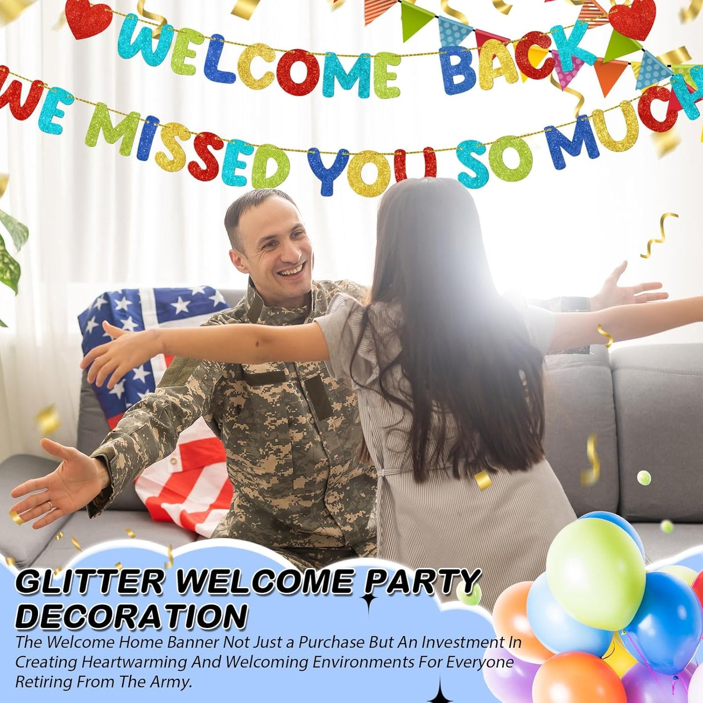 Fulmoon Pre Strung Welcome Back We Missed You So Much Banner, NO DIY, Glitter Welcome Home Celebration Decorations Family Gathering, Back to School, Military Homecoming Decoration(Dark Blue)