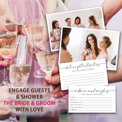 Boho Advice and Wishes for the Mr and Mrs - 50 Packs Wedding Advice Cards Bridal Shower Game Cards with Box Reception Guest Book for Bride Groom Newlywed Engagement Party Decoration -A08
