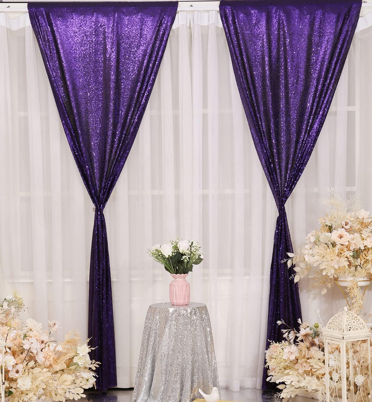 Poise3EHome Black Sequin Backdrop Curtains, 2 Panels 2FTx8FT Glitter Photo Booth Backdrop for Halloween Birthday Bachelorette Wednesday Twilight Party Decorations