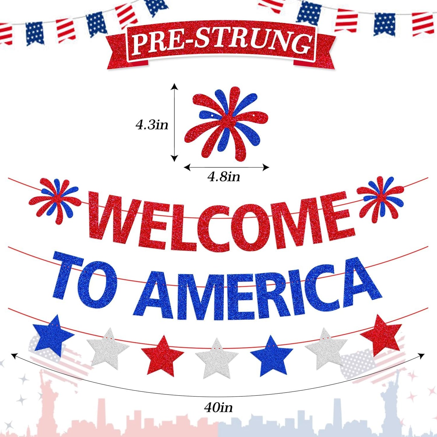 Welcome to America Banner - Patriotic Red White Blue Welcome Sign for New Citizen & Citizenship Parties | Home Community Event Decor, Naturalization Celebration