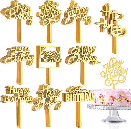 150 Pcs Happy Birthday Cake Toppers Acrylic Cake Topper Glitter Birthday Cake Decorations Double Sided for Adults Various Cake Decoration Party Supplies(Multicolor,Lovely)