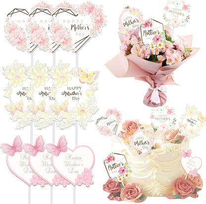 24 PCS Happy Mother's Day Cupcake Toppers with Glitter Heart Love Mother Best Mom Cupcake Picks for Happy Mother's Day Theme Women Birthday Party Cake Decorations Supplies Rose Gold