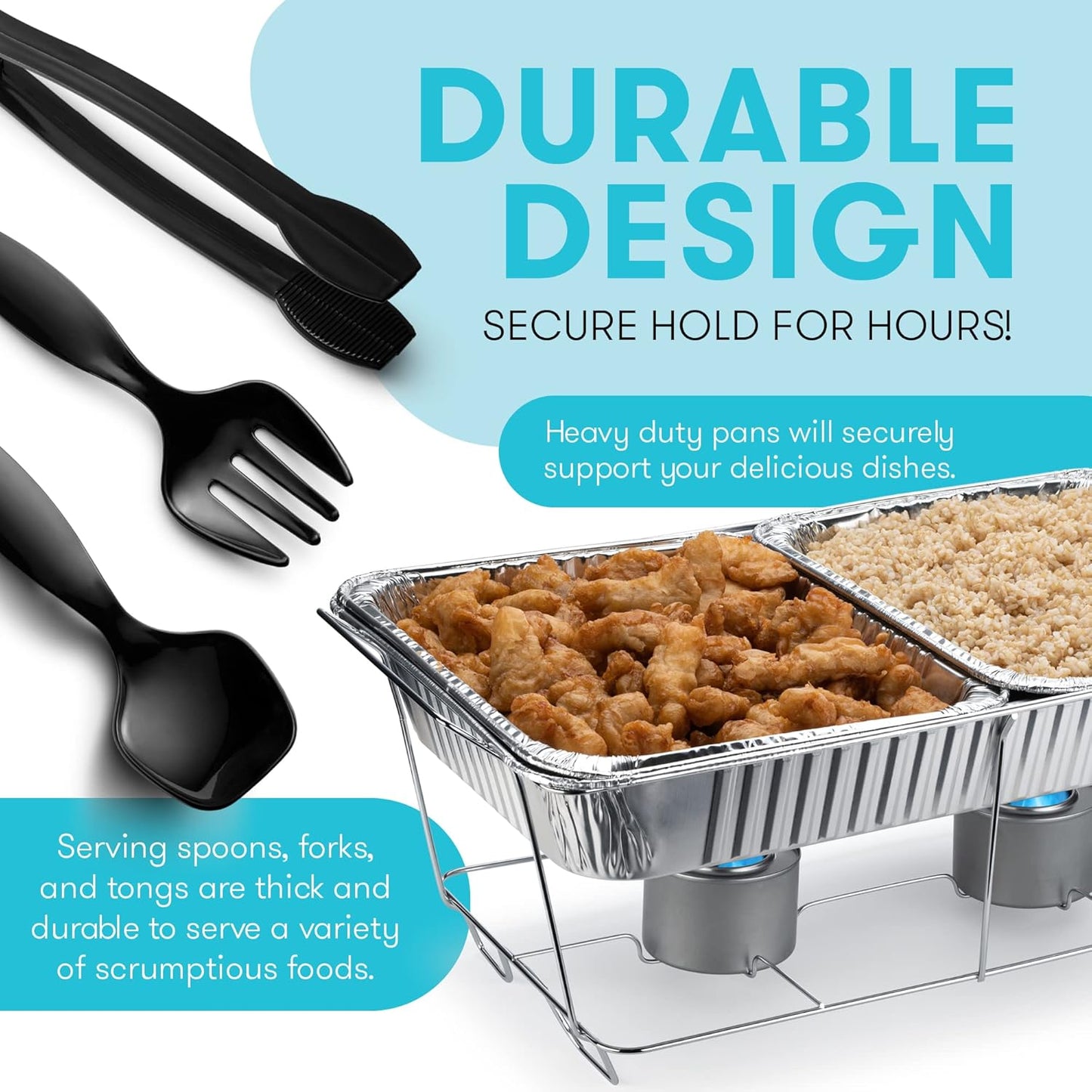 Disposable Chafing Dish Buffet Set Food Warming Trays - Buffet Set Trays Food Warmers for Parties & Events - Replacement Chafing Dishes for Catering (9 Serving Utensil Set)