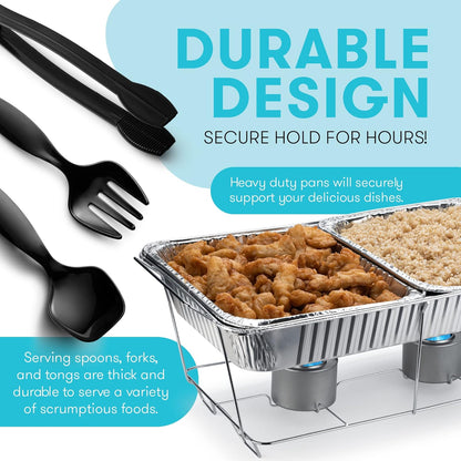 Disposable Chafing Dish Buffet Set Food Warming Trays - Buffet Set Trays Food Warmers for Parties & Events - Replacement Chafing Dishes for Catering (9 Serving Utensil Set)