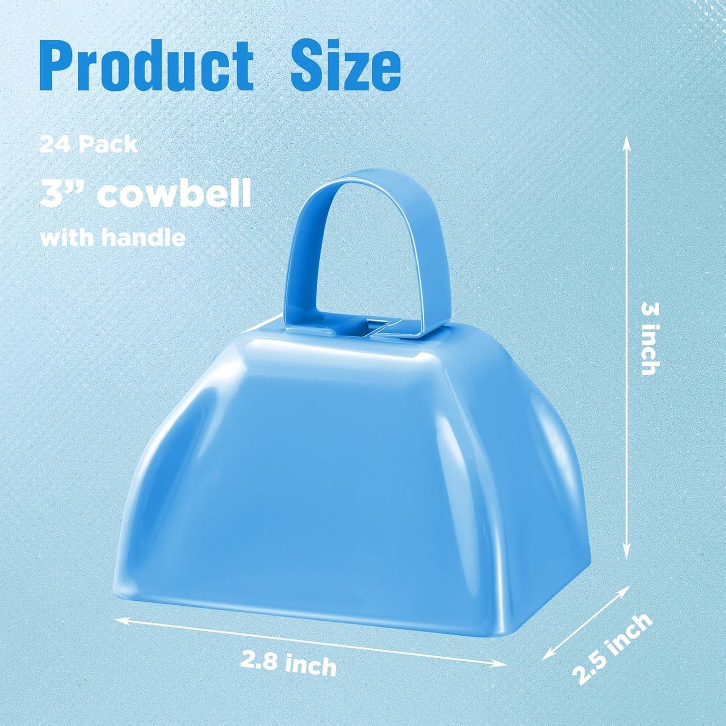 Zhengmy 24 Pcs Metal Cowbells Noisemakers with Handles, Cow Bells Noise Makers for Sporting Events 3 Inch Bulk Cheering for Football Baseball Games Team Wedding Celebrations(Blue)