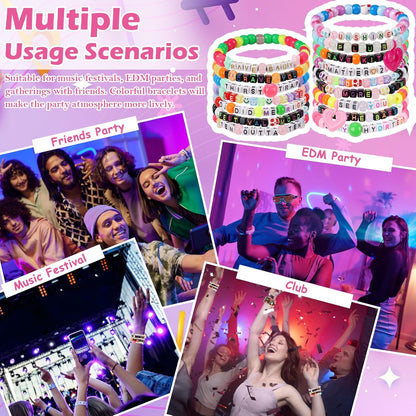 16/24/32Pcs Rave Music Bracelets Set Glow In The Dark EDM Music Stretch Bracelets Multicolor Rave Party Favor for Women Men EDM Party Music Festival