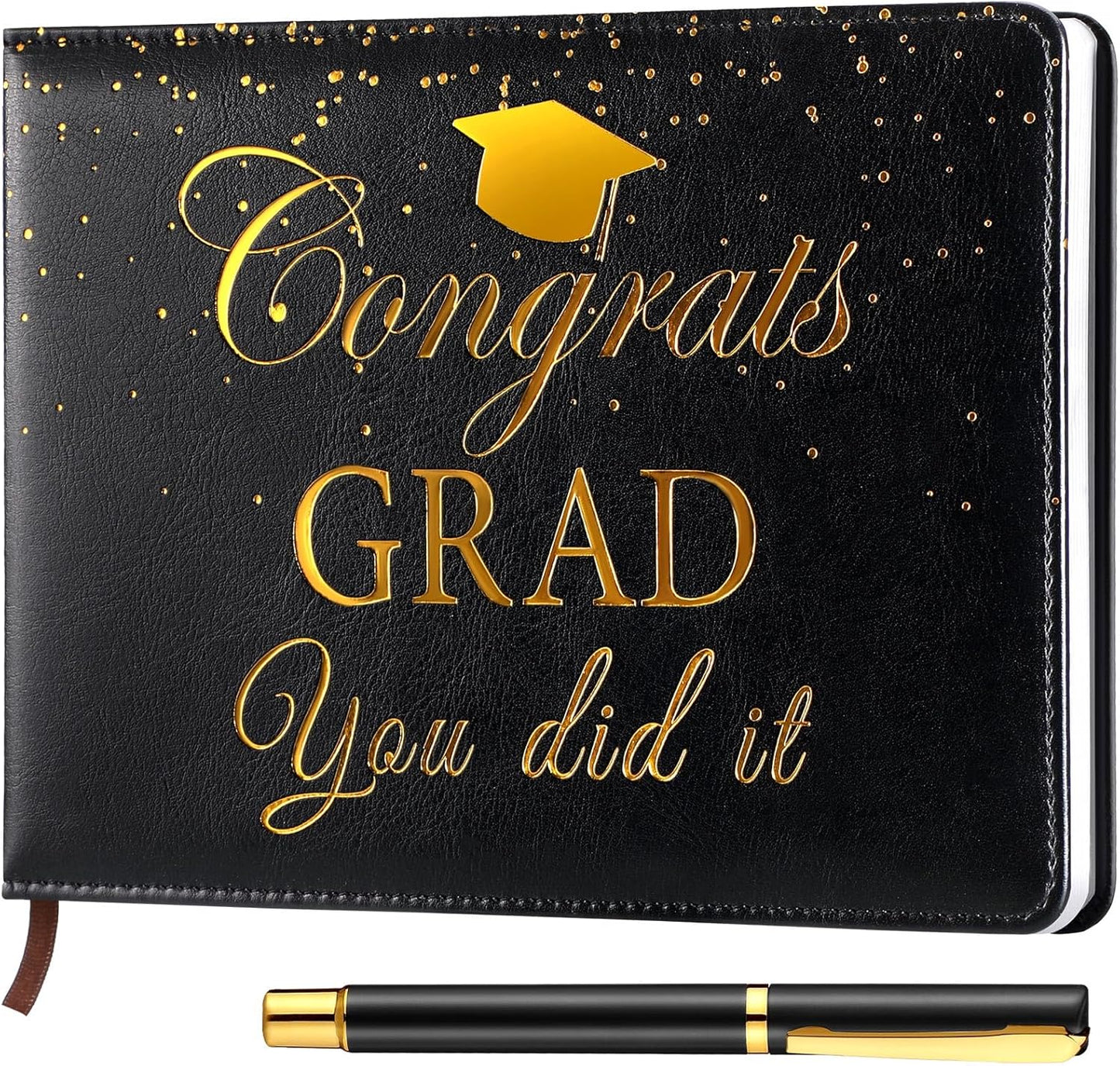 Frienda 2026 Graduation Guest Book Leather Guest Sign in Book with Pen Graduation Party Favors Congratulation Graduates Signature Books(Class of 2026,Black, Gold)